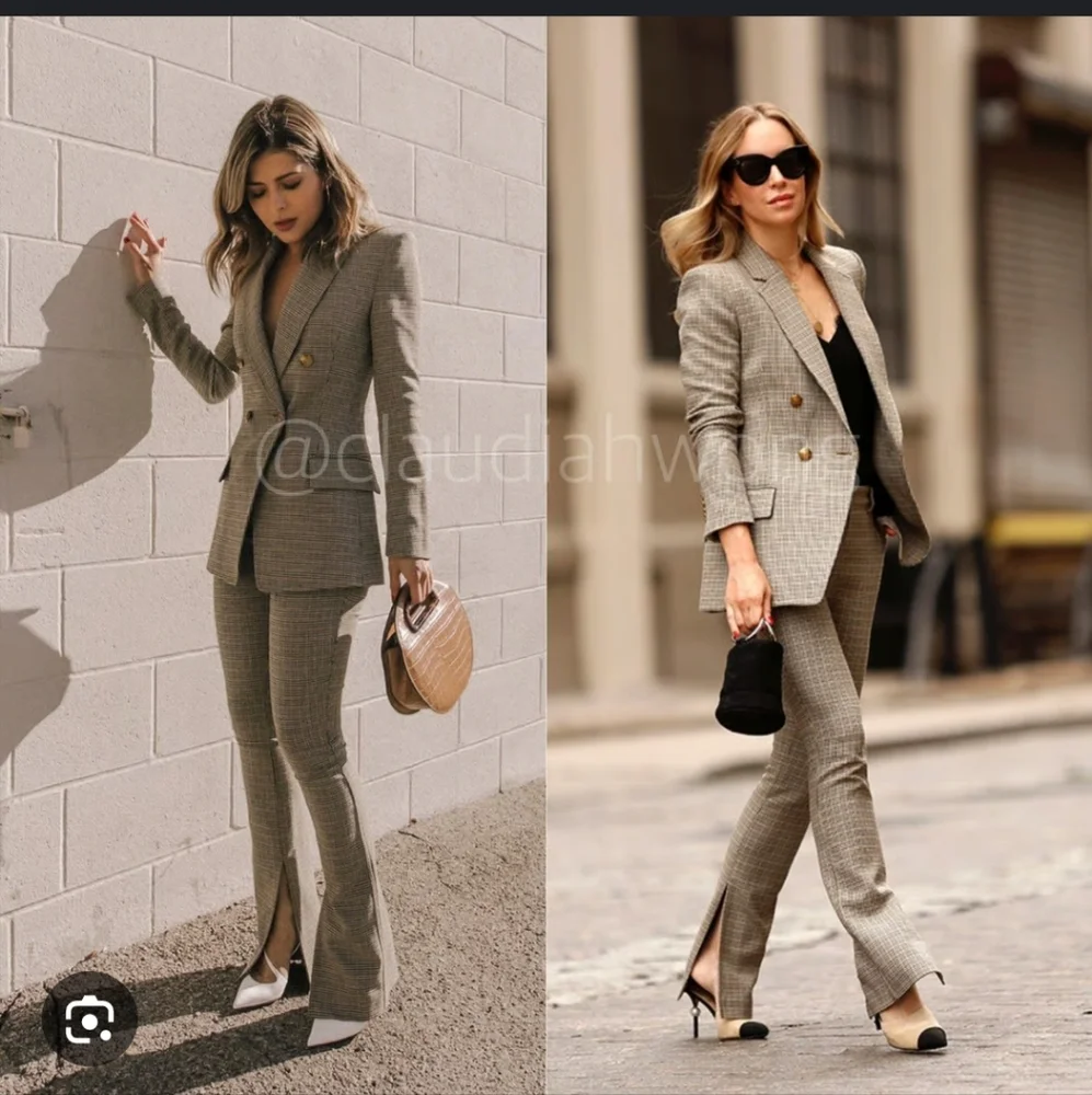 A.L.C. Javier Tan & Navy Plaid Split Hem Trousers Dress Pant Size 2 Waist 15" - Picture 9 of 15